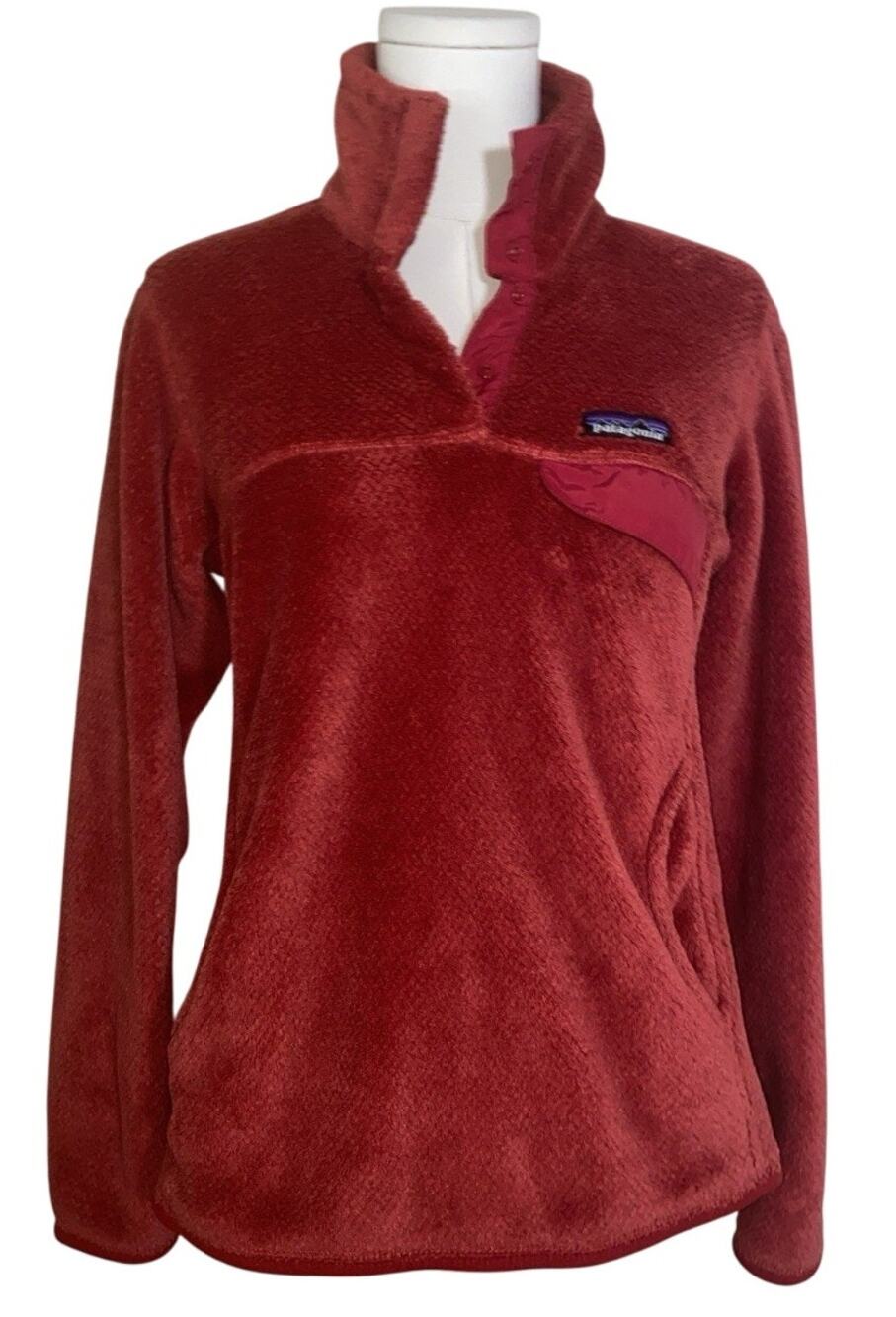 Patagonia Women Small Re-Tool Snap-T Pullover Fleece Jacket Sumac Red